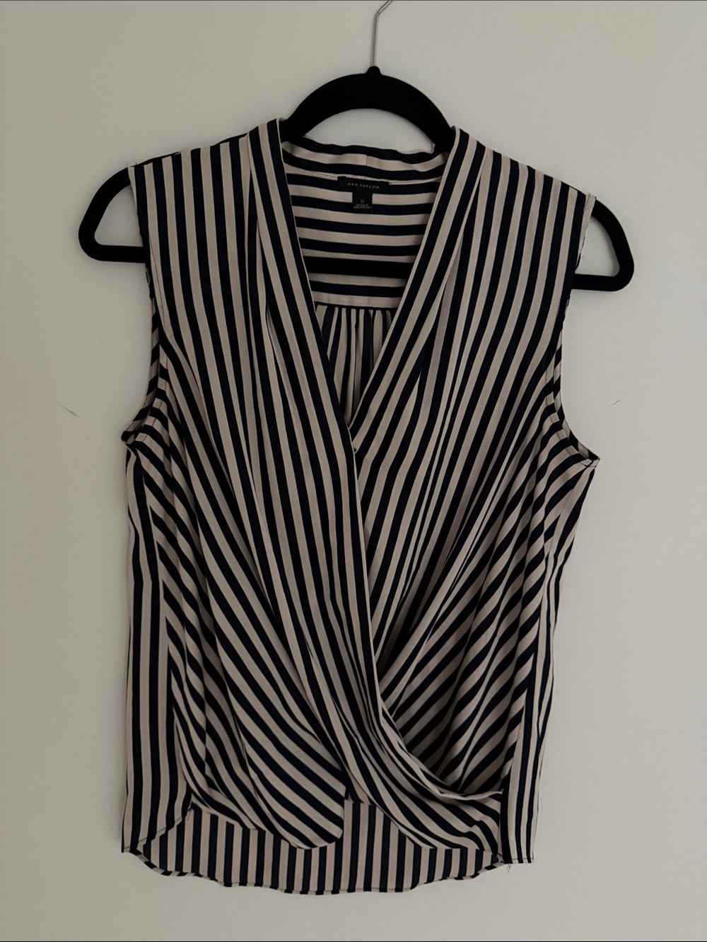 Ann Taylor Navy and cream Striped Draped Wrap Tank